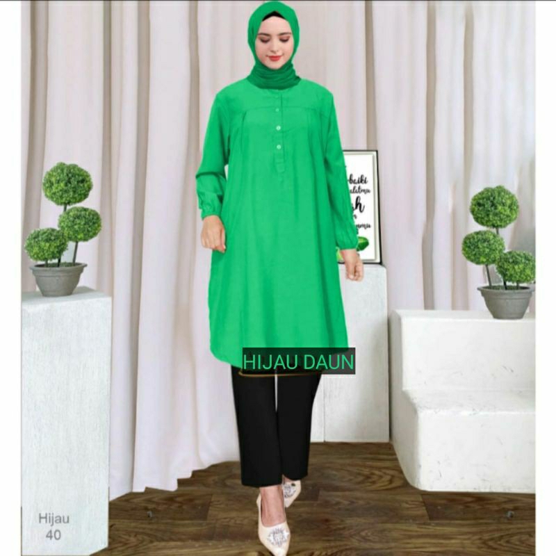 TUNIK POLOS JUMBO KATUN VISCOSE WARNA HIJAU DAUN