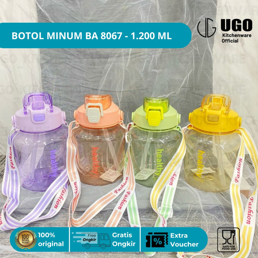 BERINDO Botol Air Sedotan Plastik Anak Sekolah 1200ml | Botol Minuman Tumblr Aesthetic  | Botol Minu