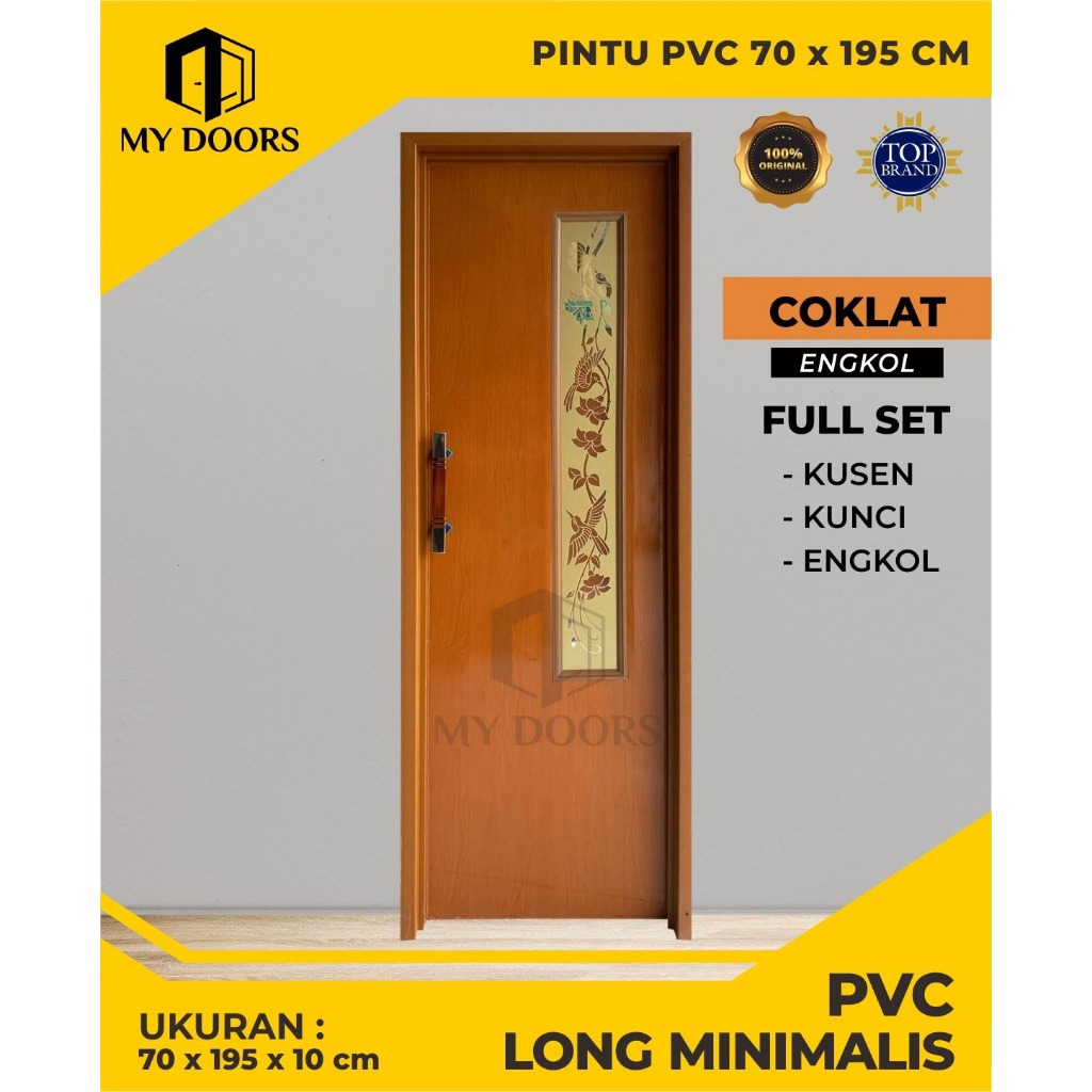 PINTU KAMAR MANDI PVC COLAT JATI MINIMALIS - BAHAN TEBAL KACA MOTIF & CERMIN DALAM + HANDLE EKLUSIVE