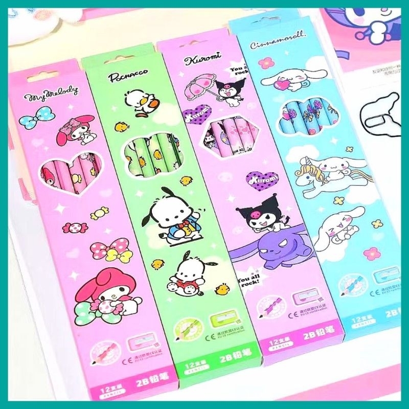 

12pcs Pensil 2B Kuromi Melody Cinnamoroll ÷ Serutan