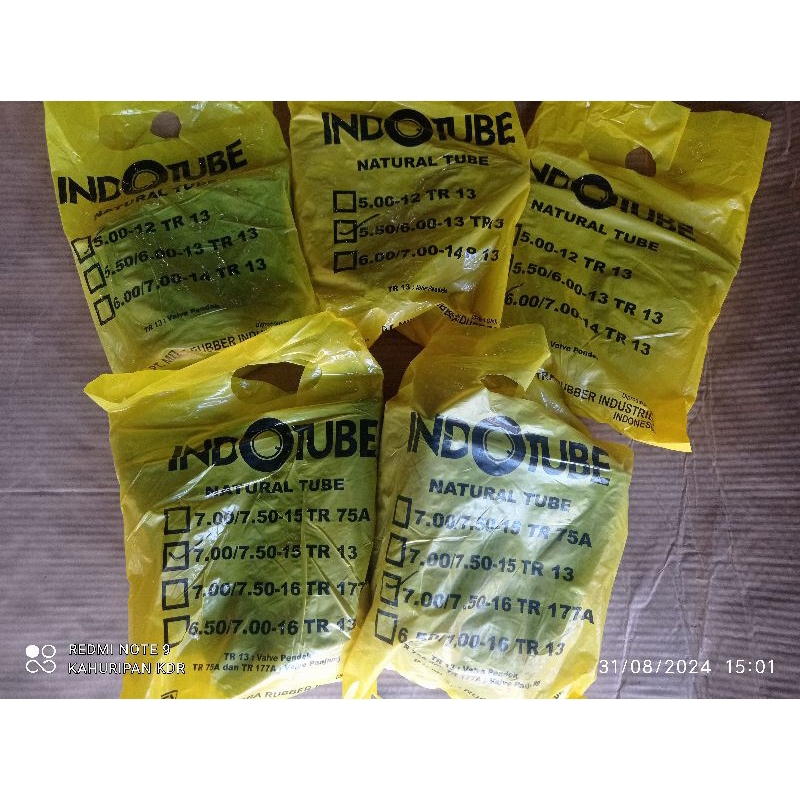 Ban Dalam Mobil/Truk Indotube Original 100%, 500-12 R12/ 550-600-13 R13/ 600-700-14 R14/ 700-750-15 
