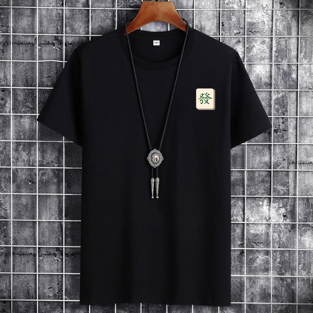 Baju Kaos Mahjong Simple - Kaos Mahjong Japan Pria Atletis Tshirt Hitam Mahjong Katun / Kaos Oblong