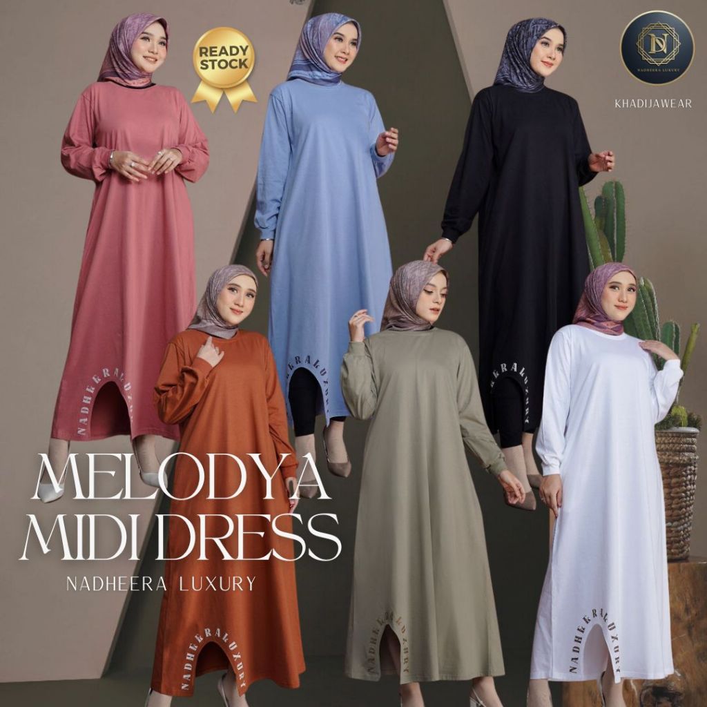 [BISA COD] MELODYA MIDI DRESS NADHEERA LUXURY melody melo kaos nadhera nadeera terbaru sp gamis