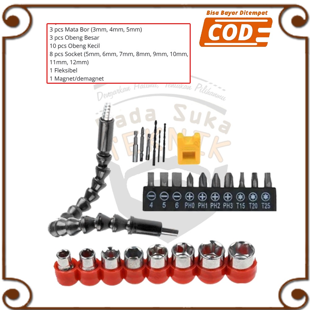 26pcs Set Mata Bor Obeng Elektrik Lengkap Komplit Fleksibel Mesin Bor Screwdriver Extension Drill