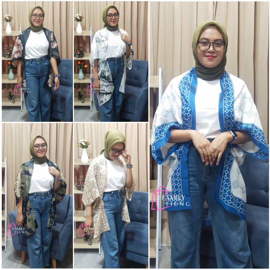 famili tiung Outer Scarf Cardigan LUNA PUTIH/ Outer Scarf Batwing/ Outer Kimono Scarf Kekinian
