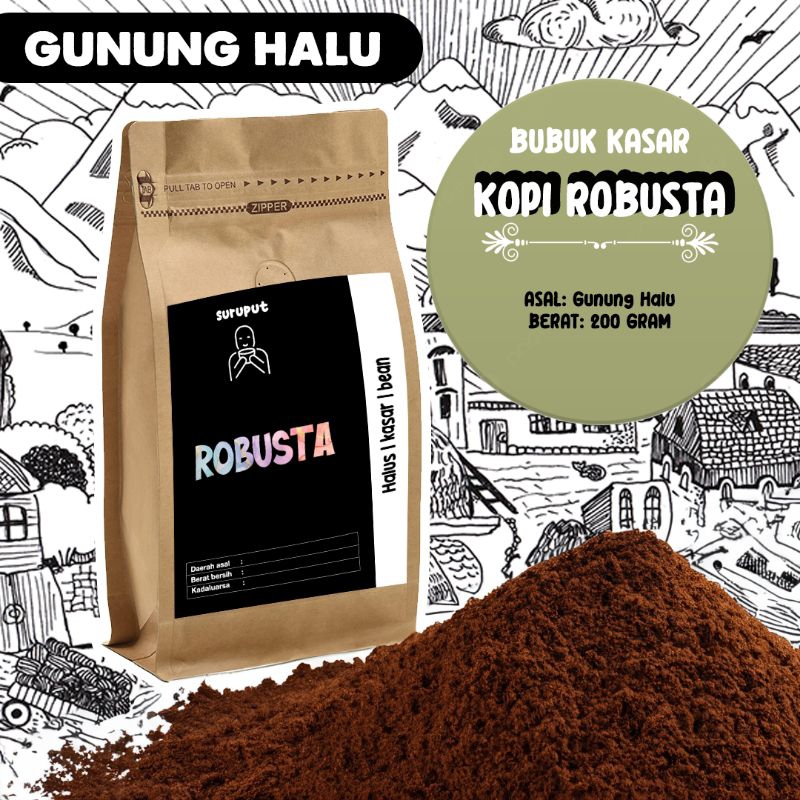 

Kopi Robusta Gunung Halu 200gram-jenis Bubuk Semi Kasar