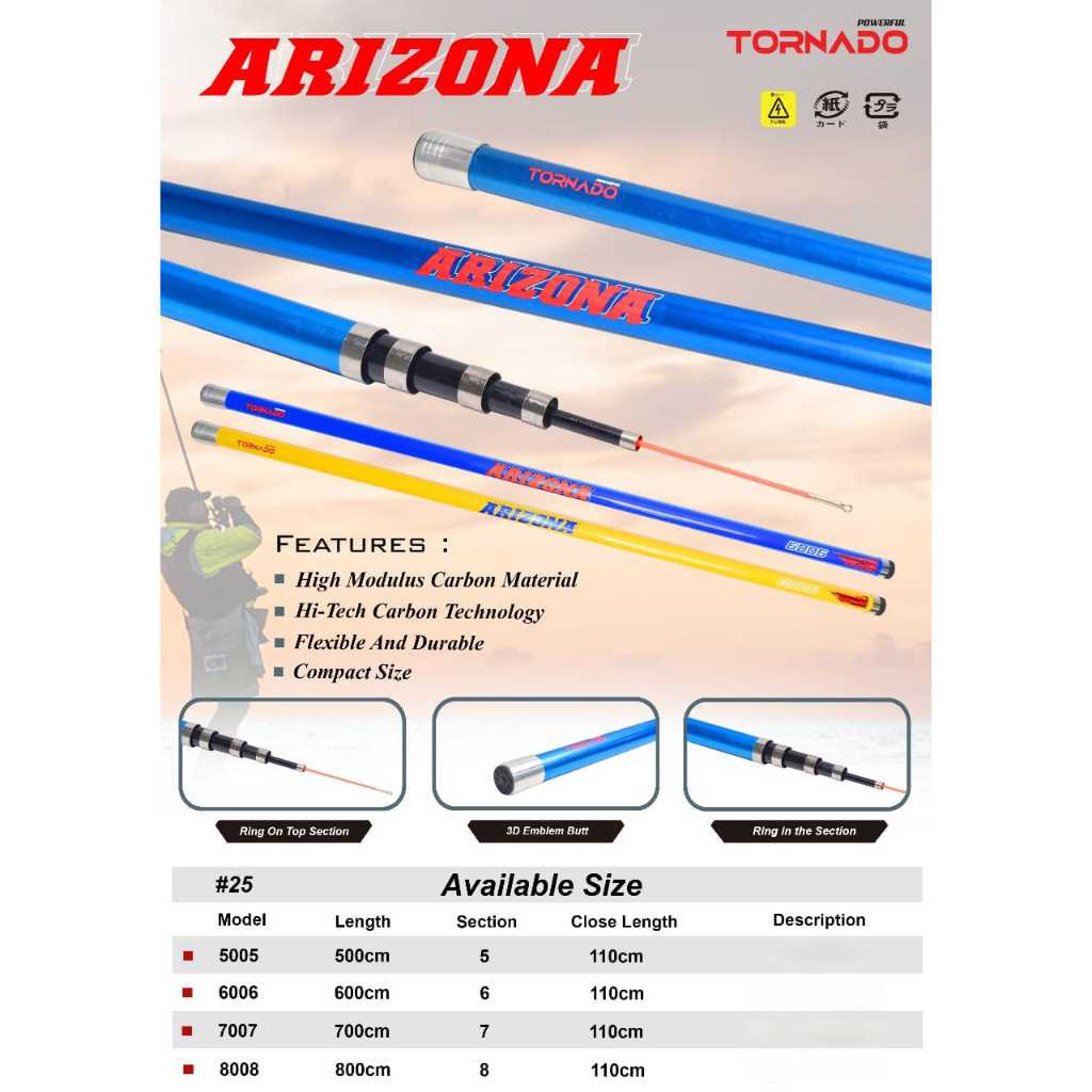 Joran Pancing Tegek/Joran Pancing Pool/Joran Pancing Gabus POWERFUL TORNADO Arizona (Ruas Panjang 1 