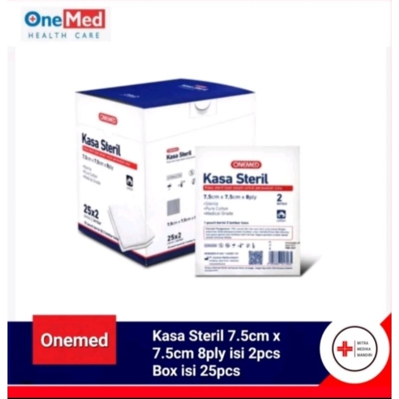 Onemed Kasa Steril 7.5 x 7.5cm 8ply isi 2 Lembar Box 25 Pouch