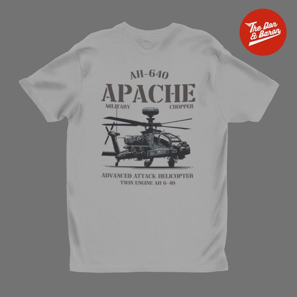 Kaos Vintage Retro Apache Military Helicopter Grey