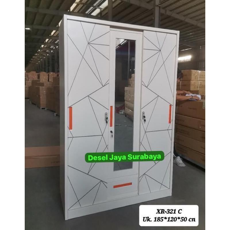 Lemari Baju Besi Sliding XR-321C - Lemari Baju Sliding - Lemari Baju 3 pintu Sliding
