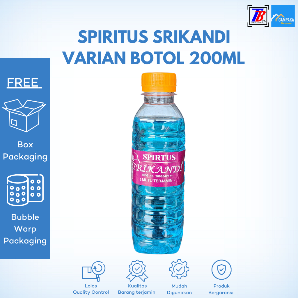 Spirtus botol Srikandi warna biru Kemasan 200 ML