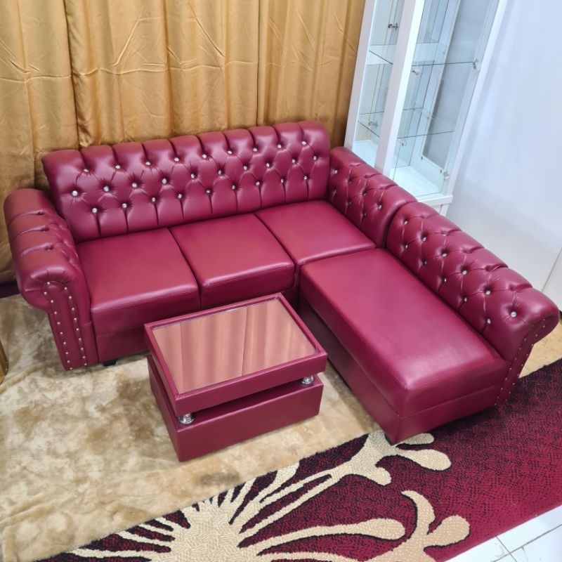 SOFA L MEJA STENLIS BAHAN WOSH,OSCAR,KAIN,EMPUK,(GRATIS MASKER)
