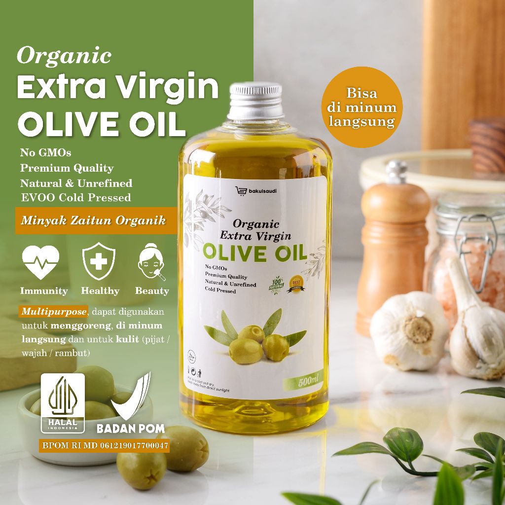 

Minyak Zaitun Extra Virgin Olive Oil Organic Premium Murni Asli 100% EVOO Ekstra Virgin Organik