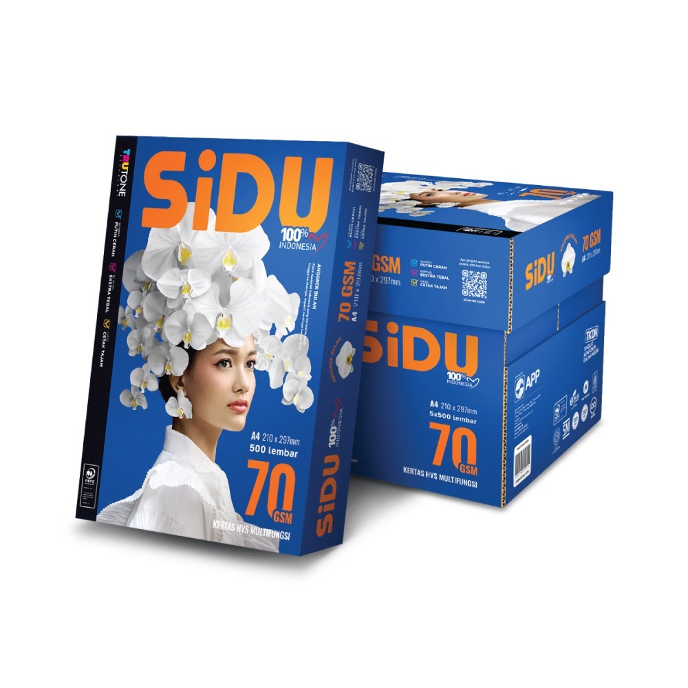 

(1 BOX) SiDU Kertas Fotocopy 70 GSM A4 - 1 Boks = 5 Rim - Kertas HVS Sidu A4 70gsm - ATJ