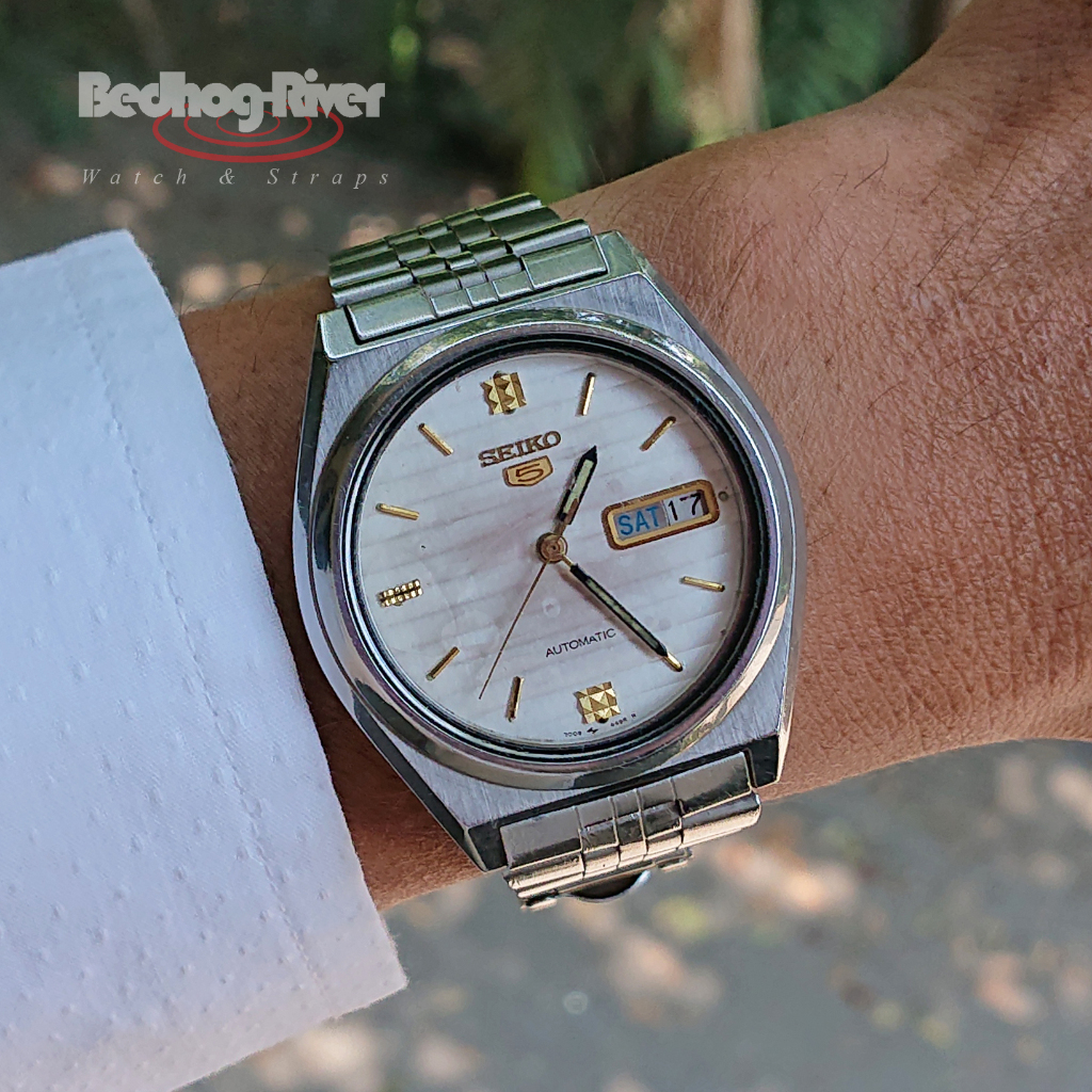 Jam Tangan Pria Vintage Seiko 5 Automatic 7009 - 876A White Pattern Dial