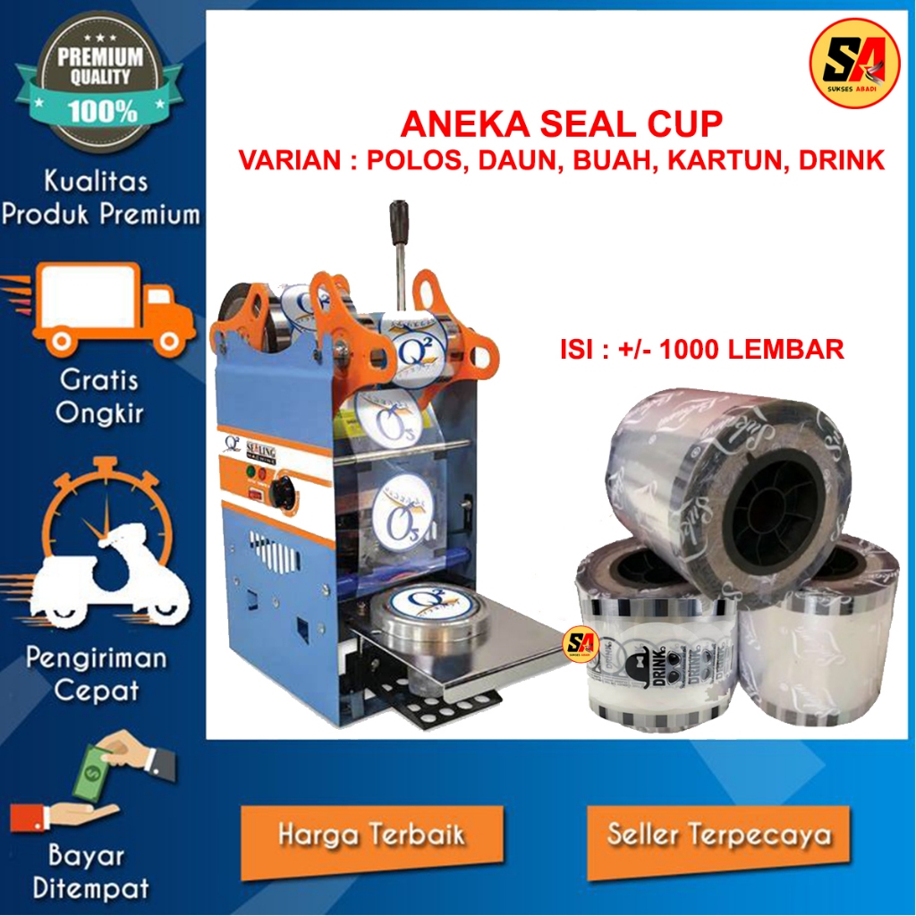 PLASTIK LID SEAL CUP / SEALER CUP / TUTUP CUP ES TEH / JUS / MINUMAN / KOPI MOTIF / POLOS ISI 1000