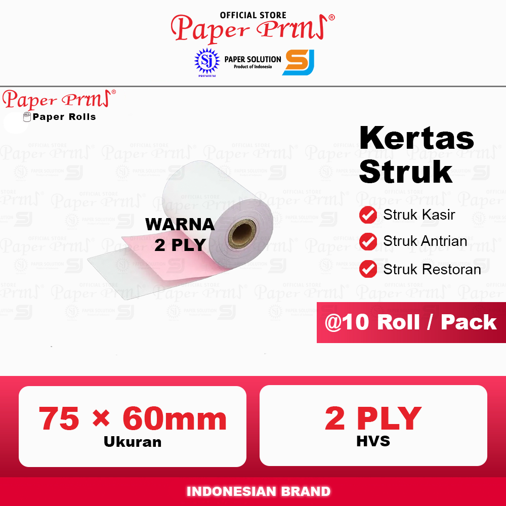 

lkjj Kertas Struk Kasir Register Roll NCR Paperyns 2PLY 75 x 60mm (@10 Roll)