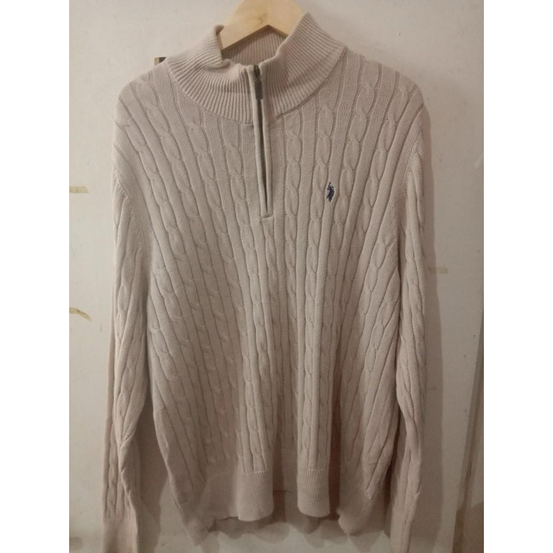 US Polo Assn beige cable knit halfzip sweater NOT Polo Ralph Lauren