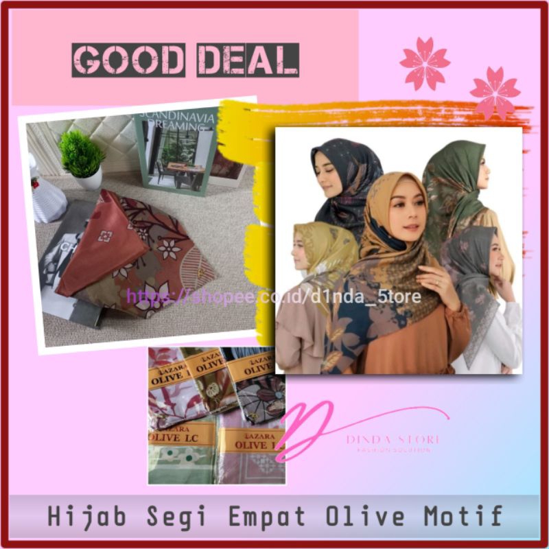 Jilbab Segi Empat Olive Kerudung Motif Hijab Azara Metal Logo Fashion Muslim Wanita Banjarmasin Lase