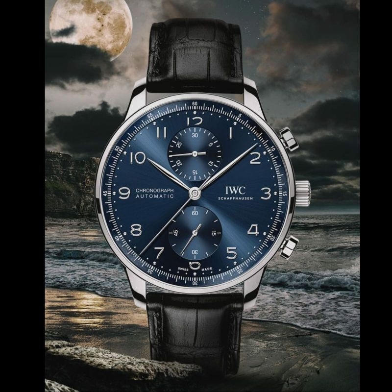 Jam tangan Classic Automatic Swiss Chronograph IWC PORTUGIESER Sapphire Leather strap Stainless stee