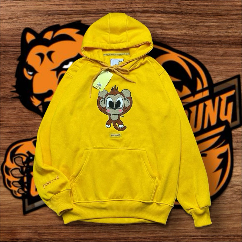 Hoodie pancoat monkey bordir towel timbul unisex warna kuning