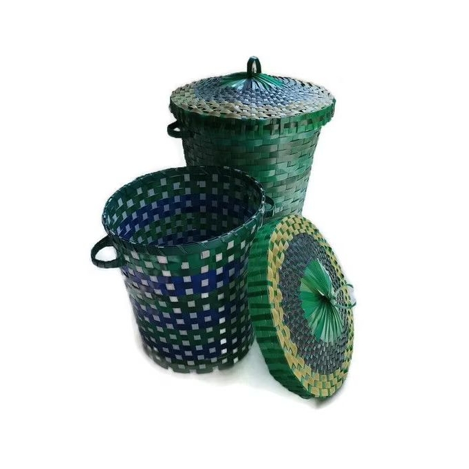 Keranjang anyaman plastik serbaguna / tempat sampah / wadah baju kotor