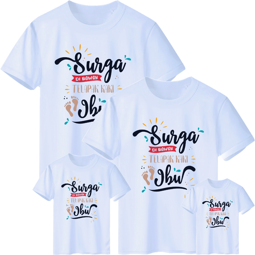 Kaos couple keluarga ayah ibu anak / baju couple lengan panjang dan pendek surga di telapak kaki ibu