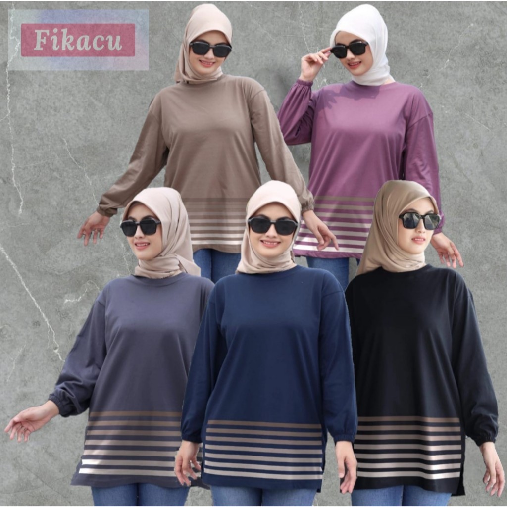 Kaos Oversize Kerut Lengan Panjang Motif DTF Atasan Wanita Muslimah Bahan Cotton Combed 24s Adem