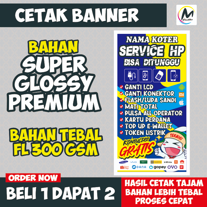 Banner / Spanduk Konter Servis - Ukuran 50x100