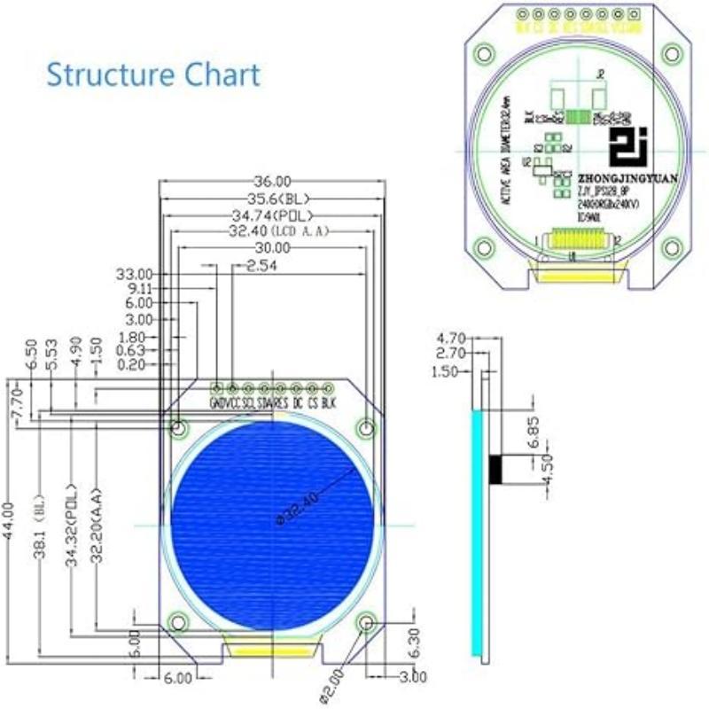 1.28 Inch Lcd Tft Display Gc9A01 240X240 Modul Tft Display Lcd Display Panel -