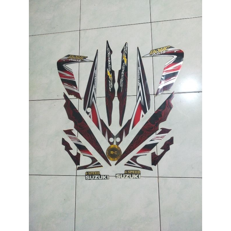 sticker striping body set Suzuki satria Fu 150 hitam abu 2011 original