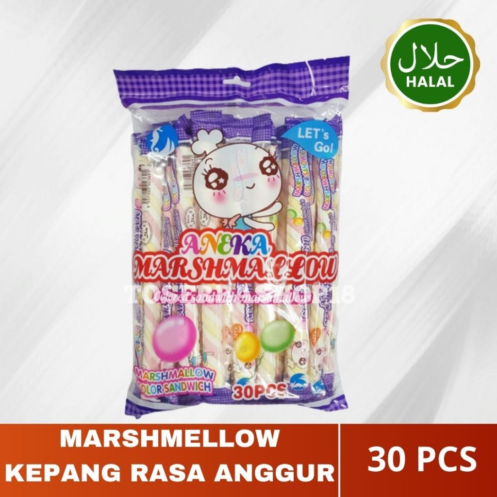 

Marshmallow Kepang Pilin Rasa Anggur Isi 30pcs