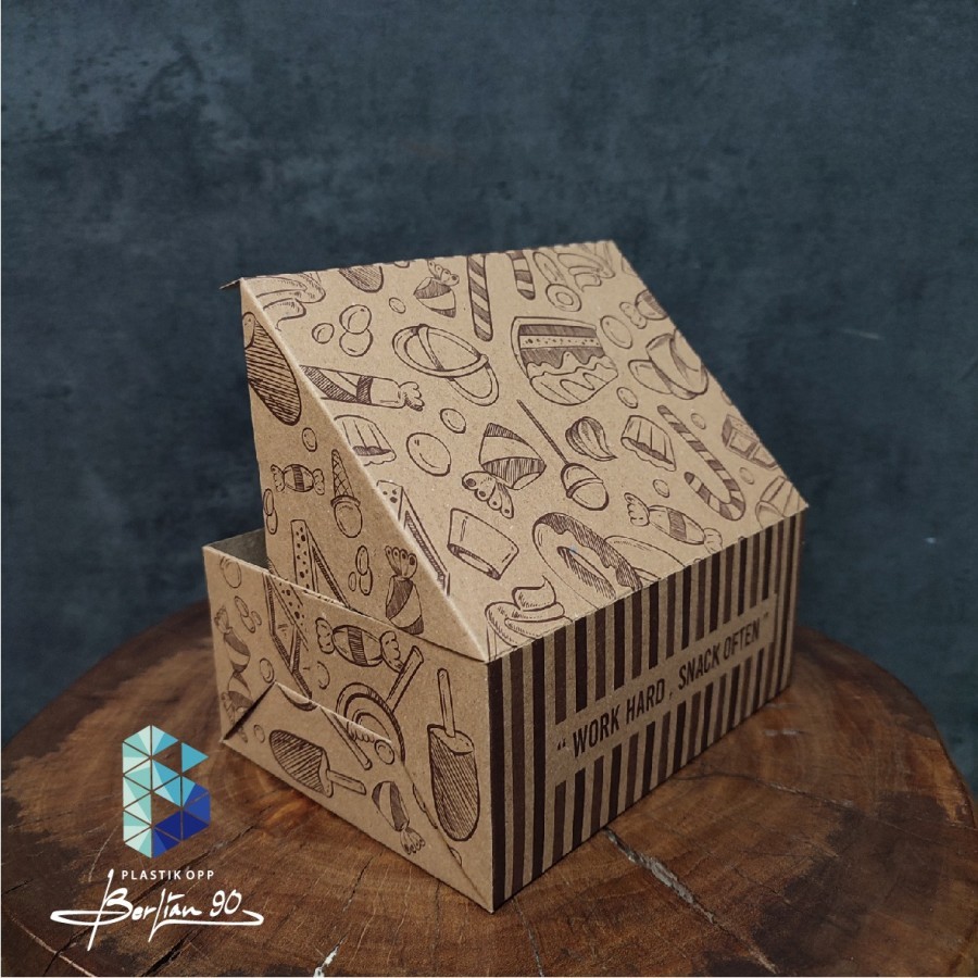 

Dus snack kraft motif 12x16 dus kue laminasi