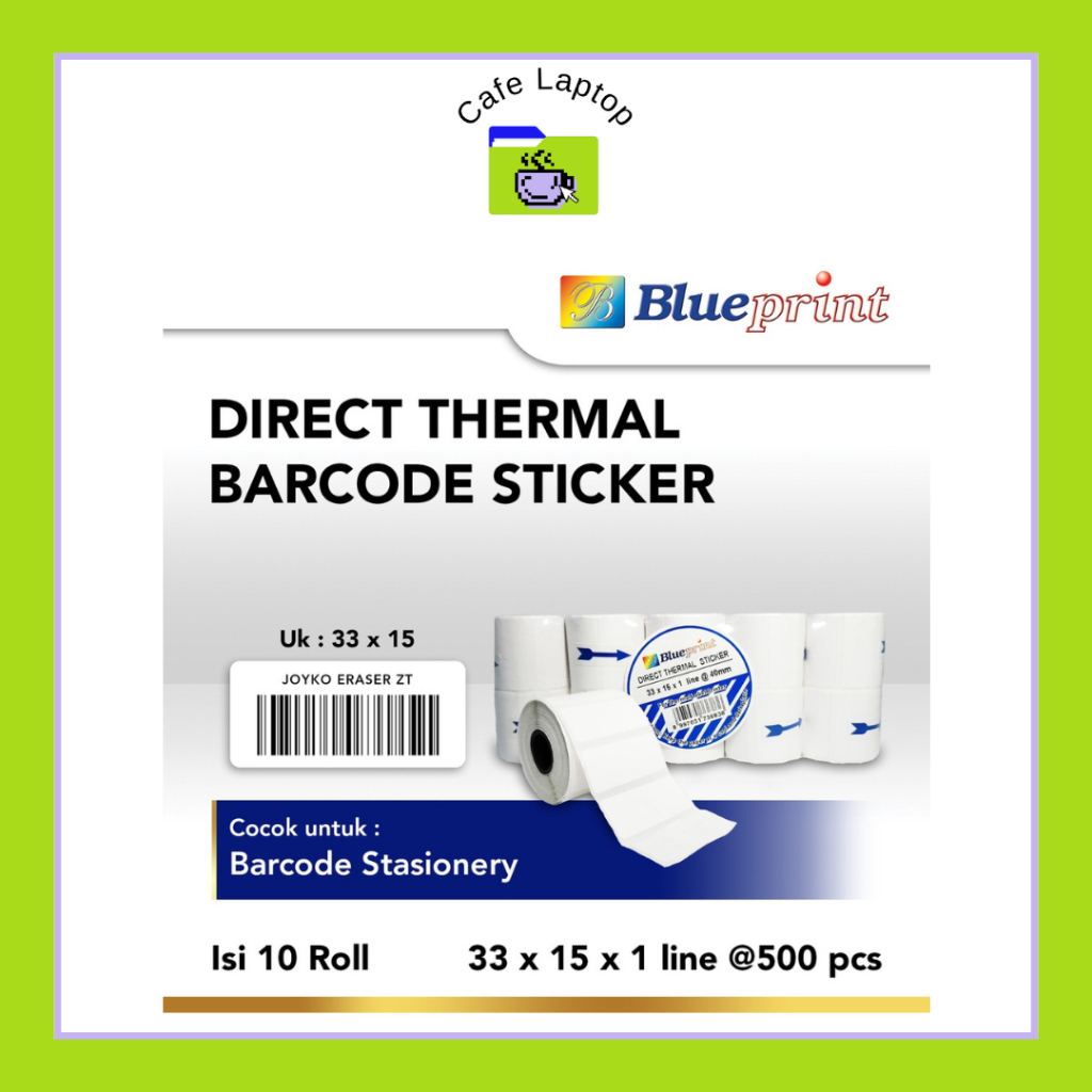 

Direct Thermal Sticker Label Barcode Blueprint 33x15x1 Line @ 40mm isi 500pcs 1 Roll