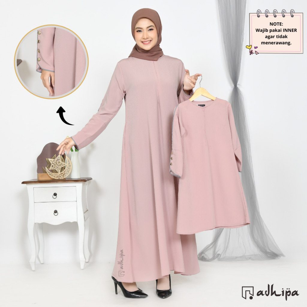 Adhipa Sarimbit Keluarga / Baju Couple Keluarga Gamis Abaya Baby Pink muda