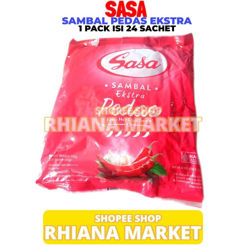 

Sasa Saos Sambal Ekstra Pedas 1 Pack Isi 24pcs 8 Gram