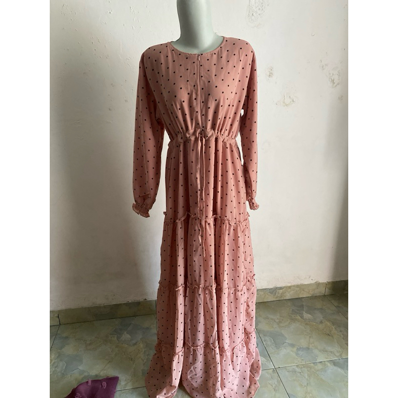 gamis new polkadot pink salem