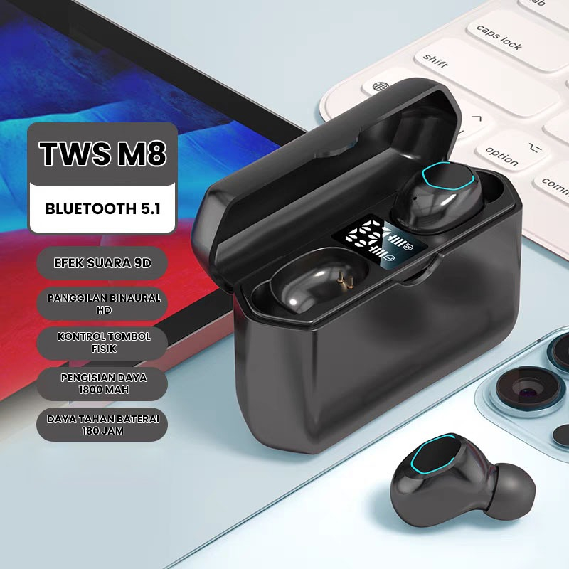 TWS M8 - earphone wireless bluetooth m8 headset nirkabel