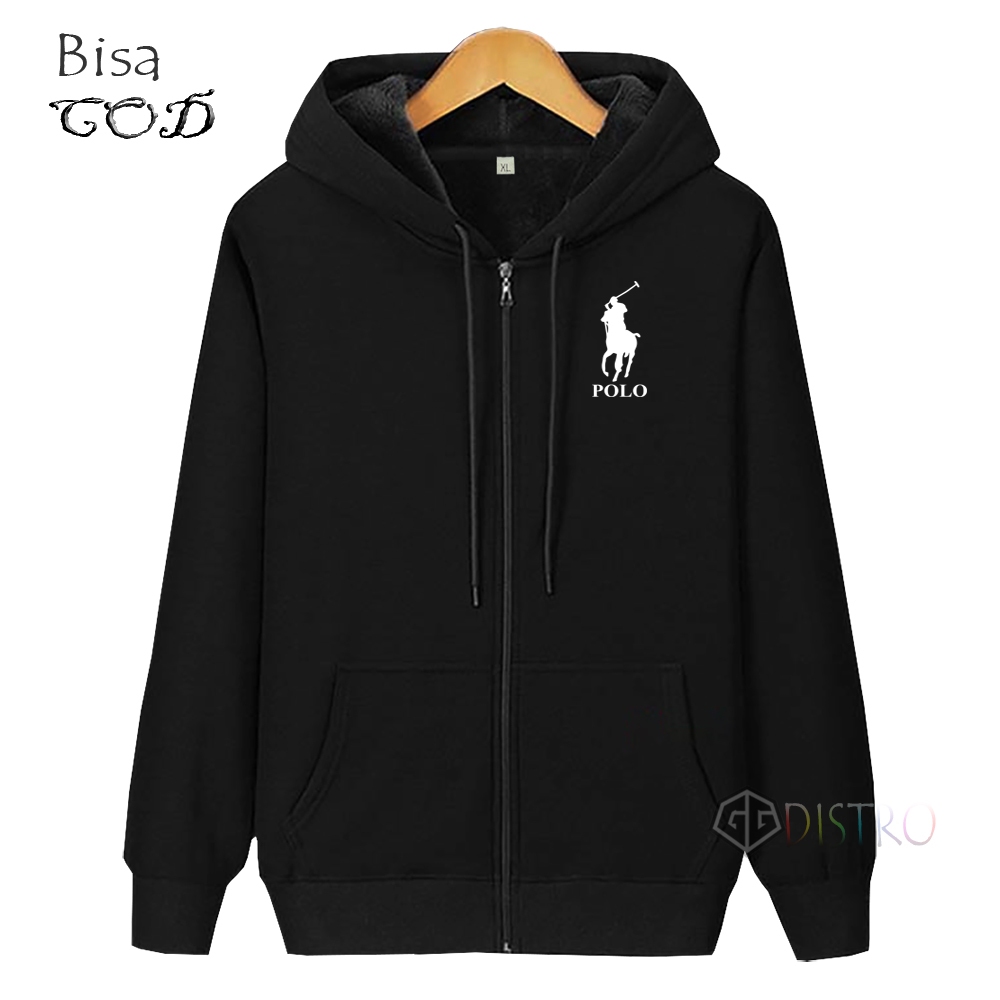 Gg Distro - Unisex Jacket Zipper Resleting Polo Kuda Putih Jacket Pria Jacket Tebal