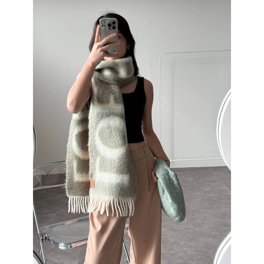 Scarf Loew Logo Wool and Mohair Scarf Khaki Original