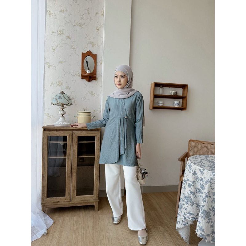 PERLAXIA Tunik Kimono - Tunik Polos Polo Linen Dewasa - Basic Dress Remaja - Kemeja Casual Wanita De