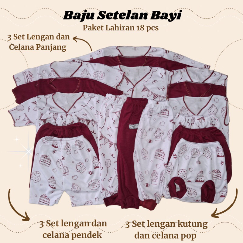 18 pcs/ 9stel setelan baju bayi baru lahir baju bayi baru lahir
