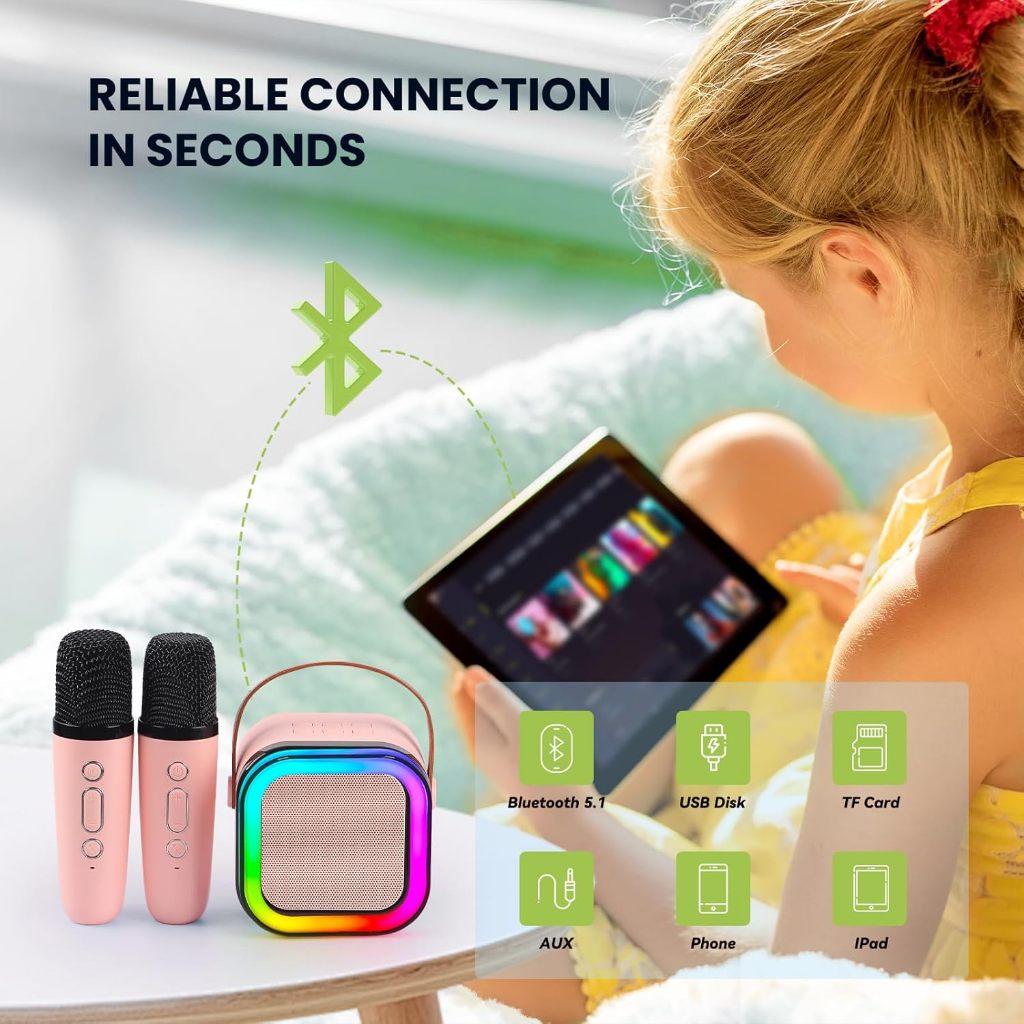 Best Deals Natastore Speaker Karaoke 2 Mikrofon Speaker Bluetooth Mini Portabel Efek Pengubah Suara