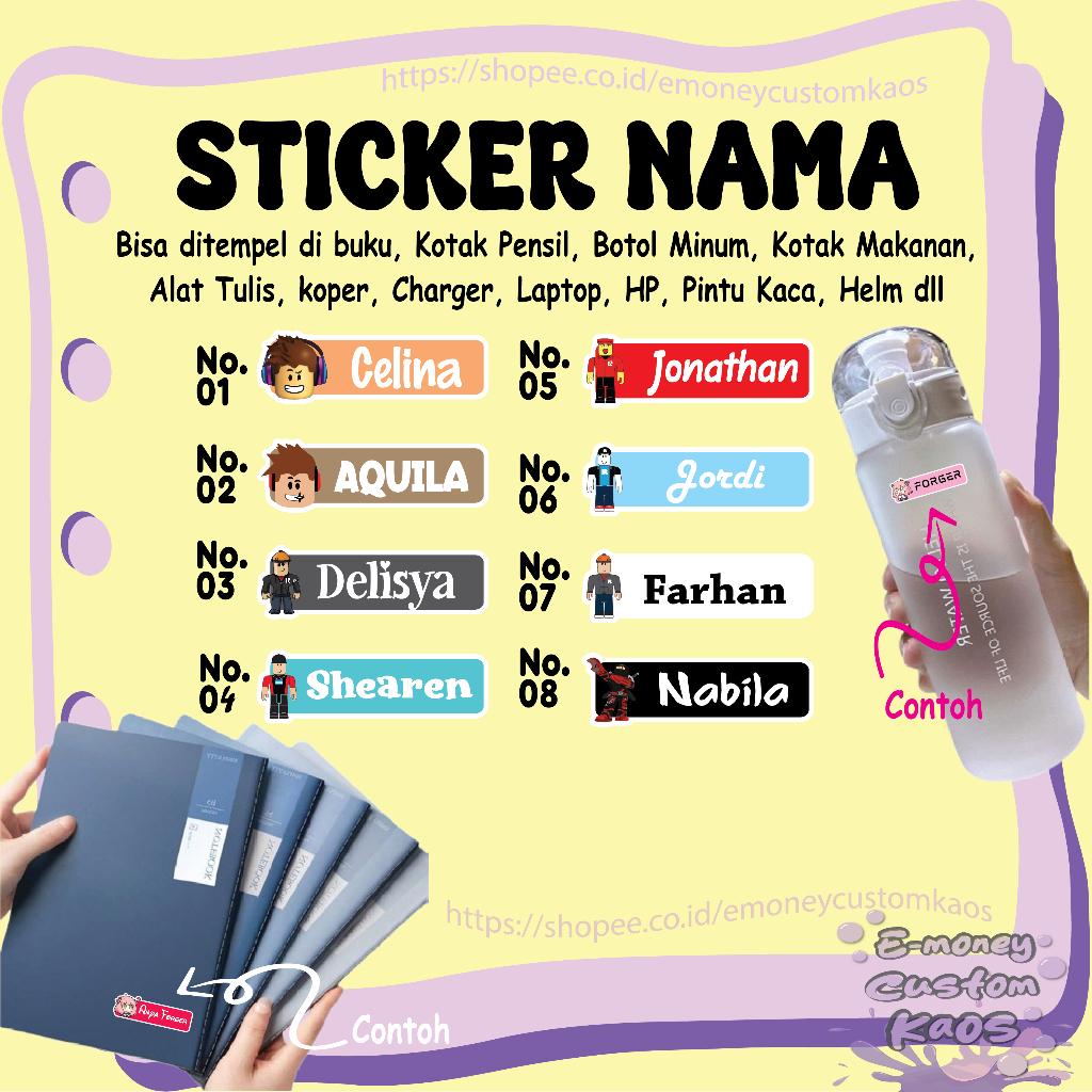 

STICKER LABEL NAMA ROBLOX GAME ANAK STIKER CUSTOM LEBEL PREMIUM MURAH LUCU BISA TEMPEL DI BUKU KOTAK PENSIL HELM BOTOL MINUM KOTAK MAKANAN ALAT TULIS KOPER LAPTOP HP PINTU KACA