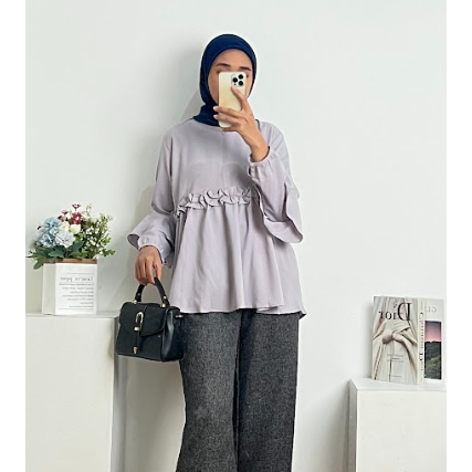 BLOUSE WANITA BAHAN LADY ZARA PREMIUM KARA Lilac