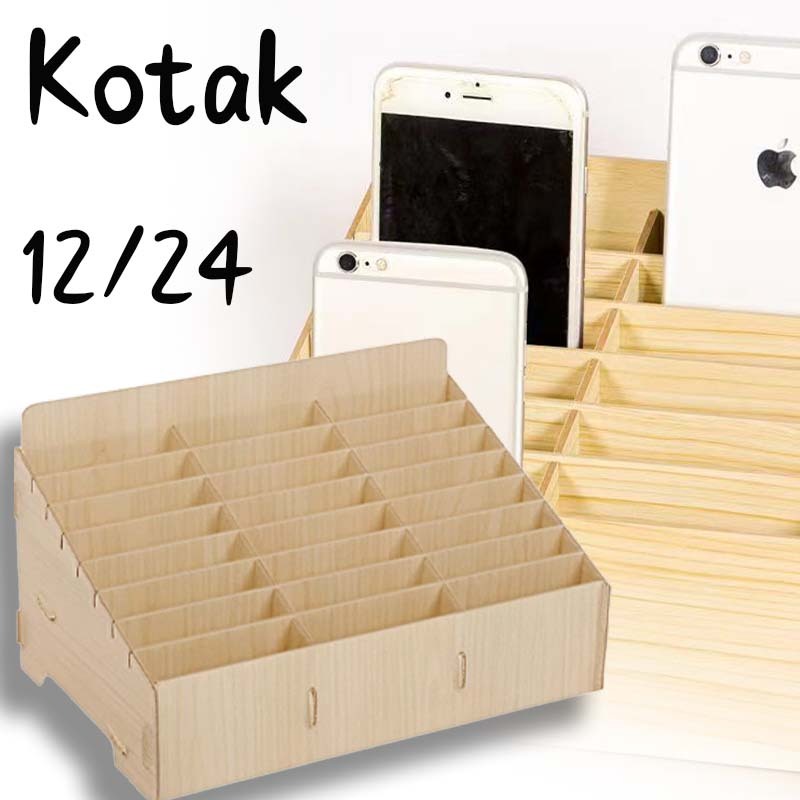 12/24 Slots Rak Tempat Hp Rak Buat Hp Dudukan Hp Kayu Kotak Penyimpanan Kecil Multifungsi Rak Hp Ban