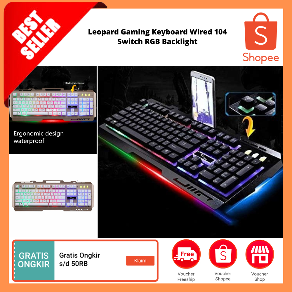 Gaming Keyboard Wired 104 Switch RGB Backlight / Keyboard Game Mekanik Komputer Kabel RGB Gaming