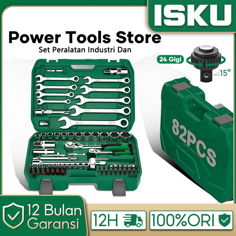 ISKU Kunci Shock Set 82pcs Kunci ring pas set Dan Mata Shock Set/Kunci Sok Set lengkap Alat Mobil