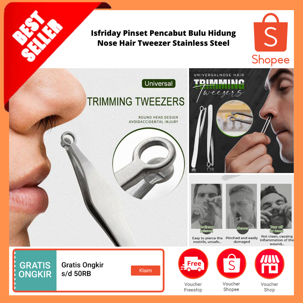 Pinset Pencabut Bulu Hidung Nose Hair Tweezer Stainless Steel / Pinset Pemangkas Hidung Ujung Bulat