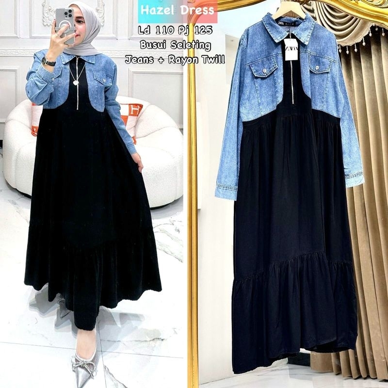 Hazel dress import jeans baju gamis wanita mudlim terbaru jeans
